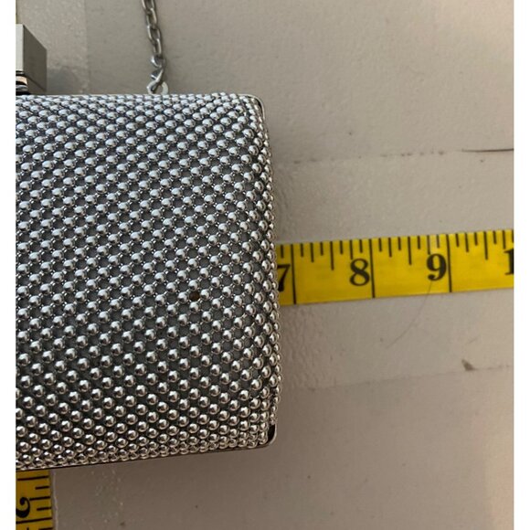 Jessica McClintock Silver Rhinestone Evening Clutch Chain Strap & Snap Closure - Picture 7 of 8